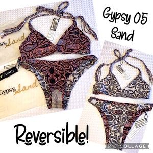 NEW! GYPSY 05 SAND Reversible Bikini Size Small Neapolitan Halter Top Cheeky